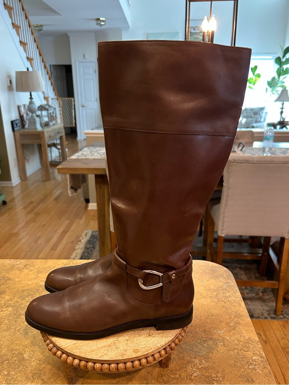 Ralph Lauren Harlee Brown Burnished Tall Leather Riding Boots
